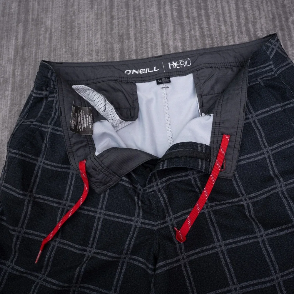 O'Neill Hybrid Shorts Mens 36 Grey Plaid Excellent Stretch Boardshorts AD01AR99